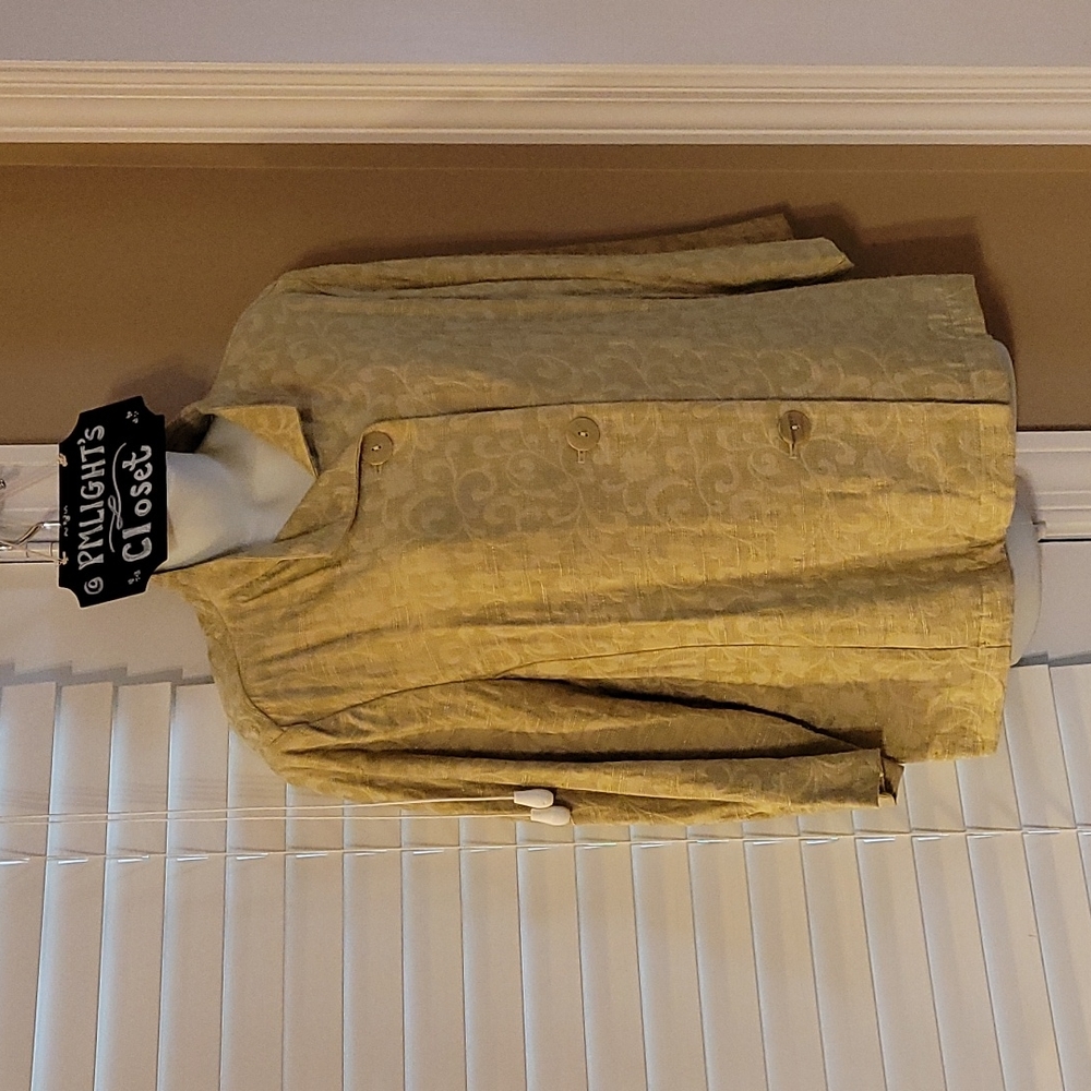 Coldwater Creek Jacket Large Light Olive Green Floral Jacquard